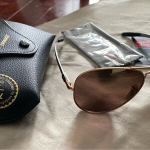 Ray-Ban Gold and Brown Aviator Sunglasses